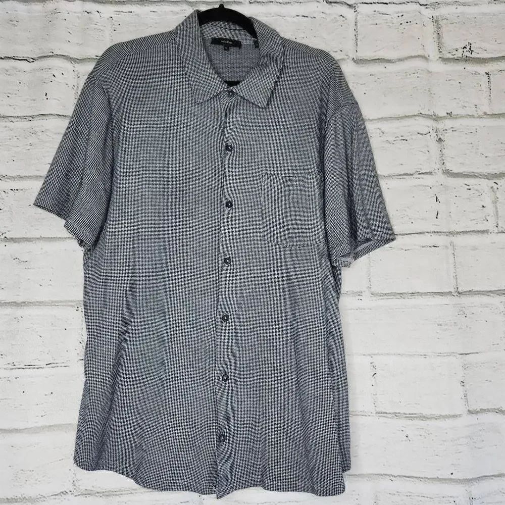 Vince Button Up Shirt Sleeve Shirt 100% Cotton Houndstooth Collared Men XL